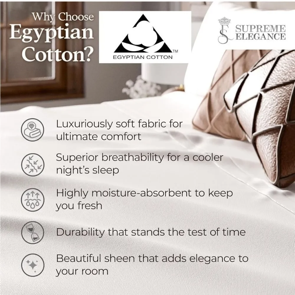 AIREOLUX Egyptian Cotton Queen Size‎ Sheets Set 1000 TC Count Sateen Luxury